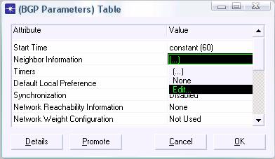 53 Gambar 4.7 Atribut BGP pada Router BGP Parameters Table akan muncul. Pilih Neighbor Information, lalu Edit. Gambar 4.8 BGP Parameters Table untuk Neighbor Information Neighbor Information Table akan muncul.