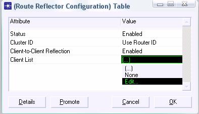 55 Gambar 4.11 Route Reflector Configuration Table Client List Table akan muncul.