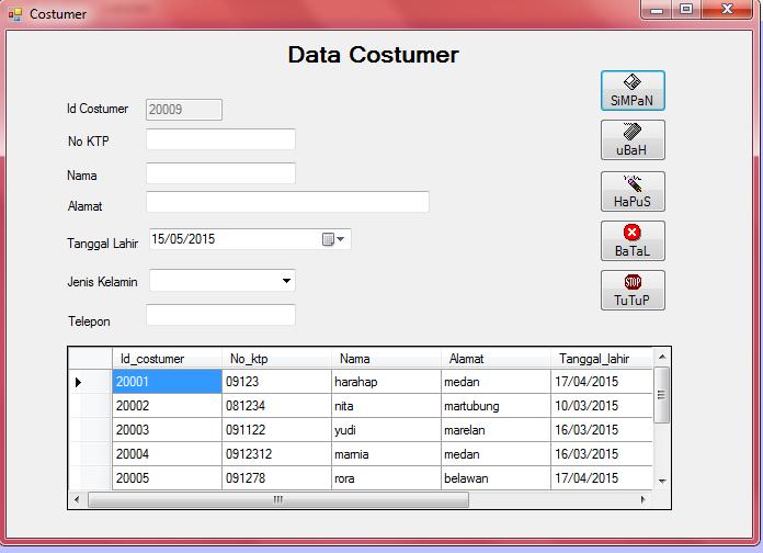 56 6. Form Input Data Customer Form ini berfungsi untuk mengelola data Customer yang