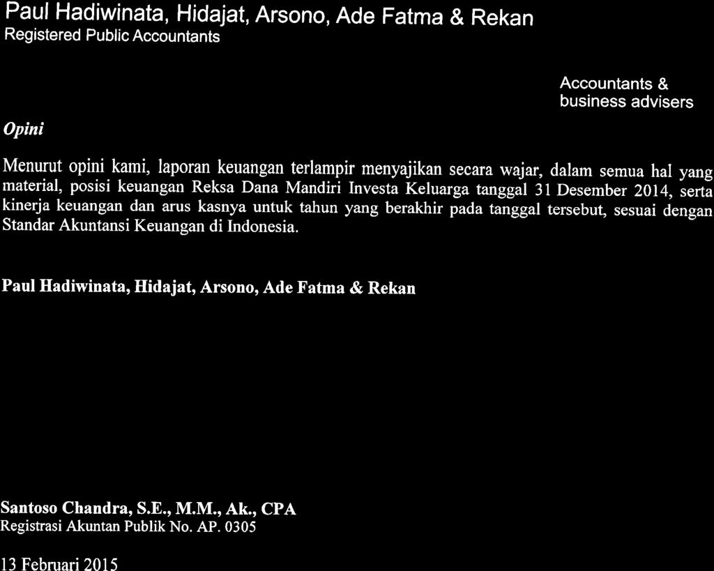 Paul Hadiwinata, Hidajat, Arsono, Ade Fatma & Rekan Registered Public Accountants Opini PK7 ff:,?