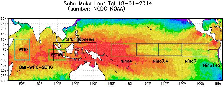 e. Analisis Anomali Suhu Muka Laut Kondisi SST hingga Januari dasarian II Tahun 2014 di sekitar wilayah perairan Nusa Tenggara Barat berada pada kisaran nilai 28 ºC s/d 31 ºC, artinya menunjukkan