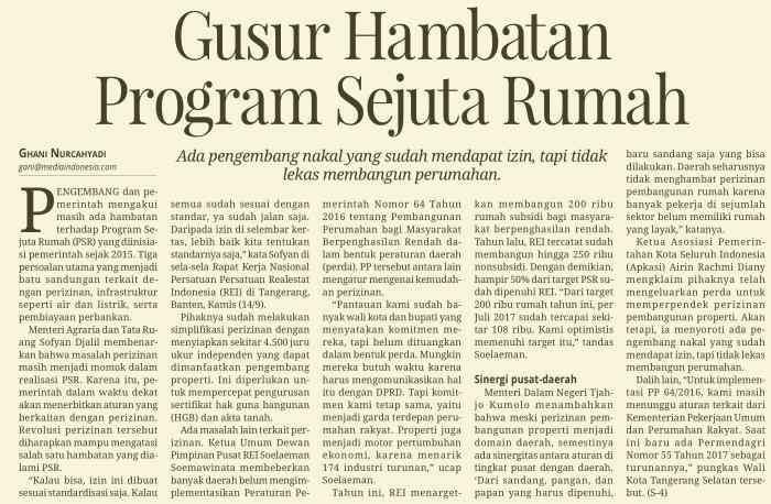 Judul Gusur Hambatan Program Sejuta Rumah Tanggal Media Media Indonesia (Halaman, 20) Resume Pengembang dan