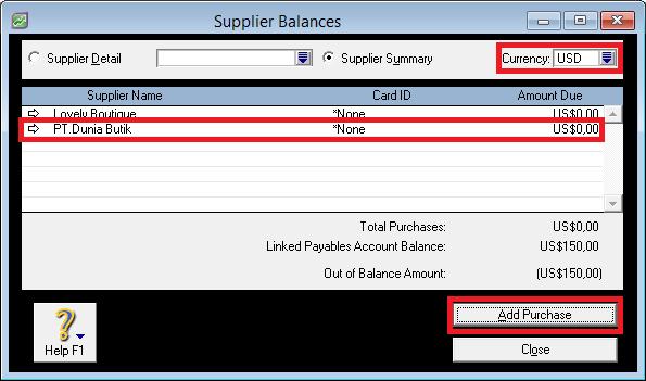 2. Supplier Balances. Pilih Setup pada menu bar Balances Supplier Balances. Klik Add Purchase.