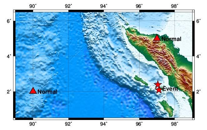 Gambar 9. Posisi Titik Normal Terhadap Episenter Gempa Bumi 28 Maret 2005 dan 6 April 2010 Gambar 10.