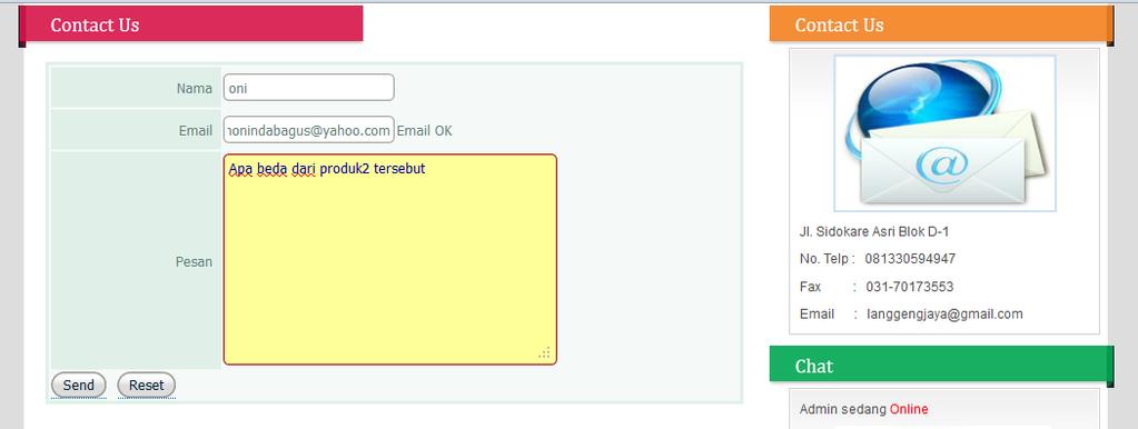 74 Gambar 4.53 Tampilan Fitur Email Untuk dapat melakukan mengirim saran, pengunjung harus terdaftar di database PT Langgeng Jaya Gypsum sebagai konsumen.