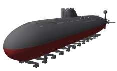 Pemodelan rangka utama pada kapal selam yang dibuat dari objek geomteri dasar capsule dan cylinder yang disusun berdasarkan konsep rancangan kapal selam