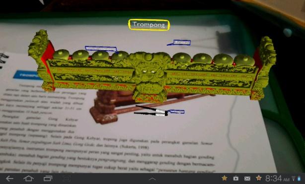 Implementasi layar antarmuka aplikasi Augmented Reality Book pengenalan perangkat gamelan Bali dapat dilihat pada