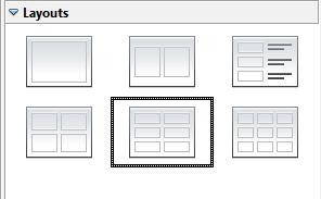 Kliklah tab Handout pada workspace, lalu pilih Layouts pada Task Pane. Kita dapat memilih mencetak 1, 2, 3, 4, 6 atau 9 slide per halaman.