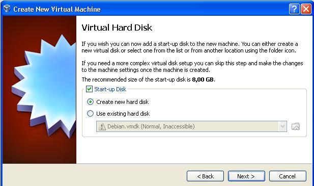 5. Pilih Create new hard disk, klik