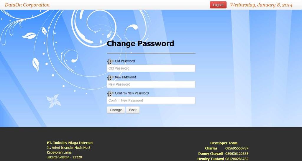 98 3. Pada saat user memilih tombol change password, maka user akan dialihkan ke halaman change password seperti gambar di bawah ini. Gambar 4.