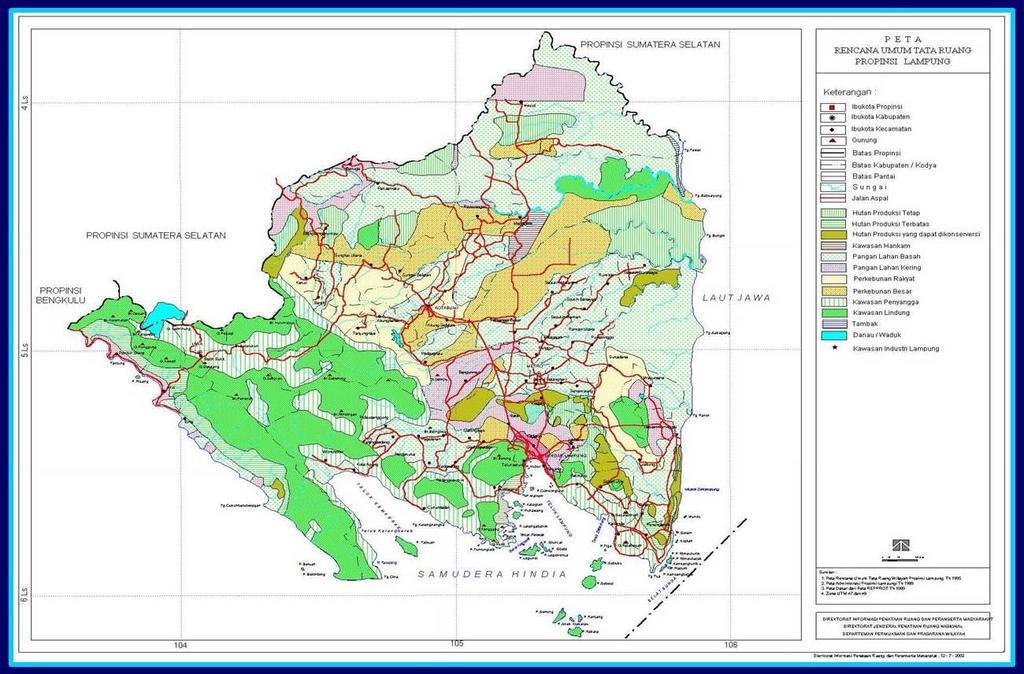 4 Berikut ini disajikan gambar Peta Provinsi Lampung sesuai dengan Rencana Tata Ruang Wilayah Tahun 2012. Gambar 1.