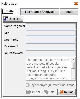 User Setting Beberapa fungsi yang terdapat di menu User Setting yaitu : 1. Pendaftaran User Baru Klik Tab Daftar. Klik tombol User Baru untuk mendaftarkan user.