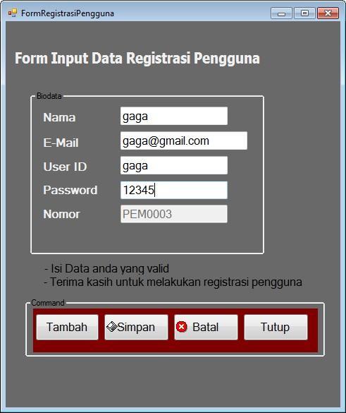 63 IV.1. 8. Tampilan Form Registrasi Pengguna Pada form registrasi pengguna ini berfungsi untuk menambahkan data pengguna yang ingin diagnosa penyakit. Seperti terlihat pada gambar IV.