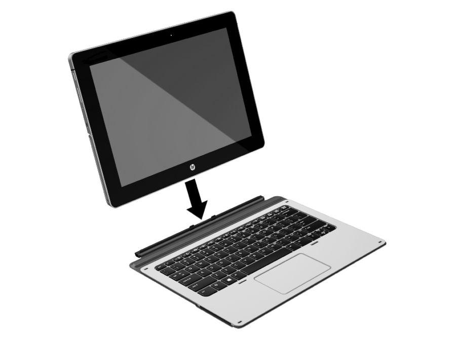 Menghubungkan tablet ke dasar keyboard Untuk menghubungkan tablet dari dok penghubung keyboard, ikuti langkah-langkah berikut: 1.