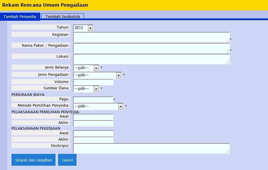 Gambar 3.3. Contoh input data Rencana Umum Pengadaan Tab Penyedia.