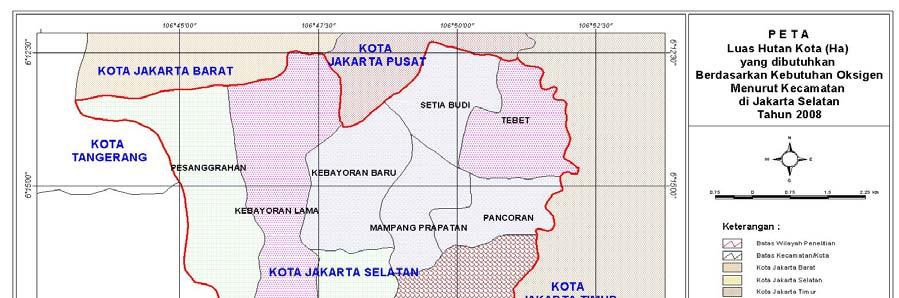 55 Tabel 20. Luas Hutan Kota yang dibutuhkan Berdasarkan Kebutuhan Oksigen di Kotamadya Jakarta Selatan Kecamatan Luas Hutan Kota (Ha) 2008 2010 2015 2020 Kecamatan Jagakarsa 20.950,03 21.002,56 21.