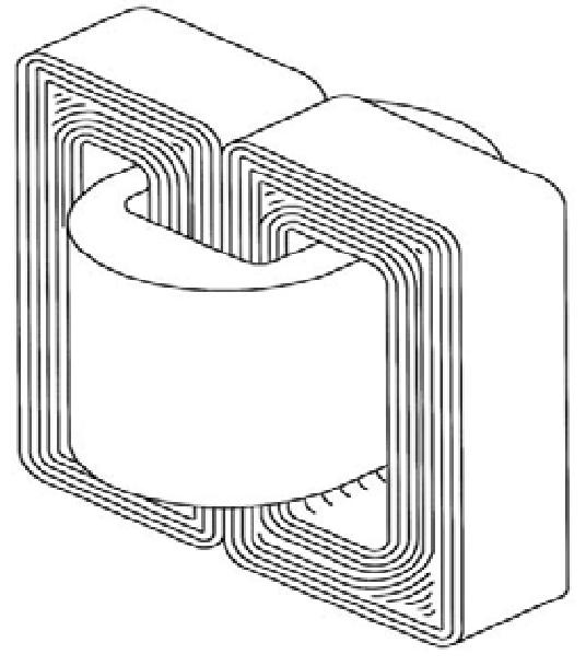 Gambar 2.3 Transformator tipe cangkang ( shell form ) Sedangkan konstruksi intinya berbentuk hurug E, huruf I, atau huruf F seperti Gambar 2.