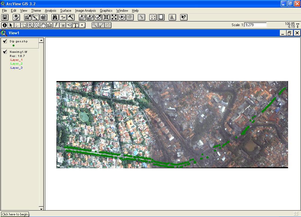 76 Gambar 36 Pemetaan data pohon di Jalan Diponegoro Setelah data titik pohon diolah menggunakan Arcview 3.2 kemudian dilakukan pendigitasian dengan menggunakan variabel canopy dan non canopy.