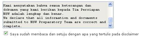 We declare that all information and documents submitted to NSW Preparatory Team are correct and complete. Gambar 2.
