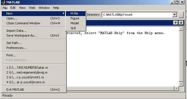 3. M-File editor/debuger Digunakan untuk menuliskan program berupa fungsi-fungsi dan disimpan sesuai dengan nama fungsinya