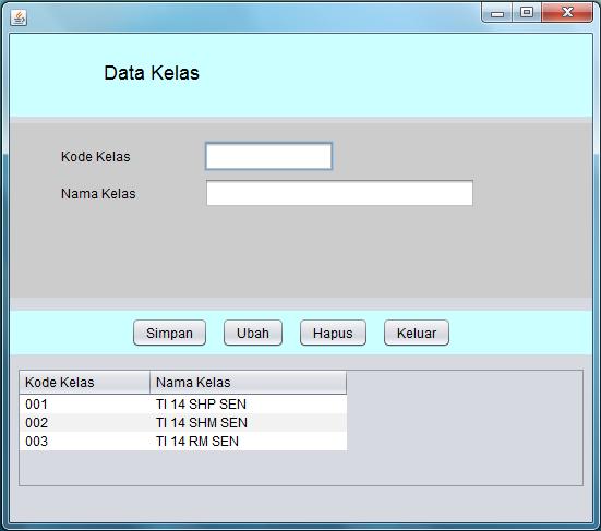 3. Akses database dengan Form Data Mata Kelas Merancang tampilan design form Data Kelas, seperti gambar berikut.