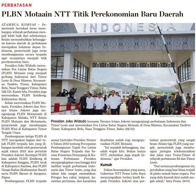 PLBN Motaain NTT Titik Perekonomian Daerah Baru Tanggal Media Kompas (Halaman, 4) Resume