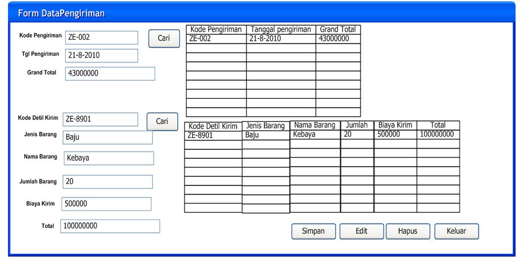 46 Gambar 4.3. Desain Input Form Data Pengiriman Desain output merupakan perancangan desain laporan yang merupakan hasil dari data dari proses yang terjadi, yang tersimpan pada database.