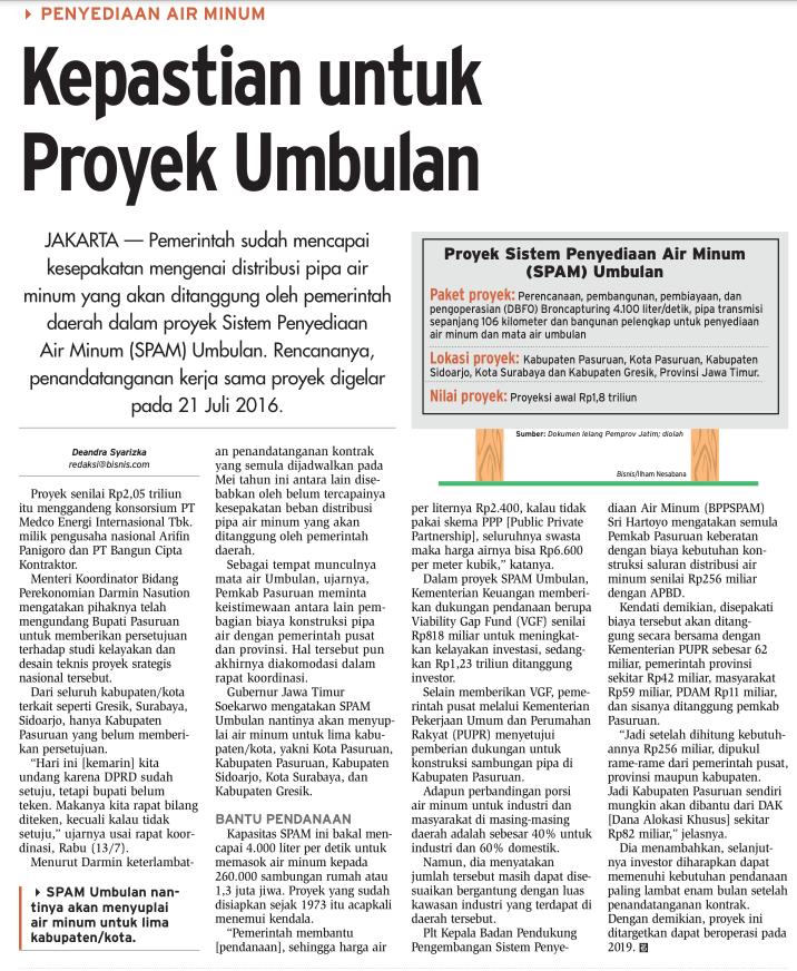 Judul Kepastian untuk Proyek Umbulan Tanggal Media Koran Bisnis Indonesia (Halaman 3) Pemerintah sudah mencapai