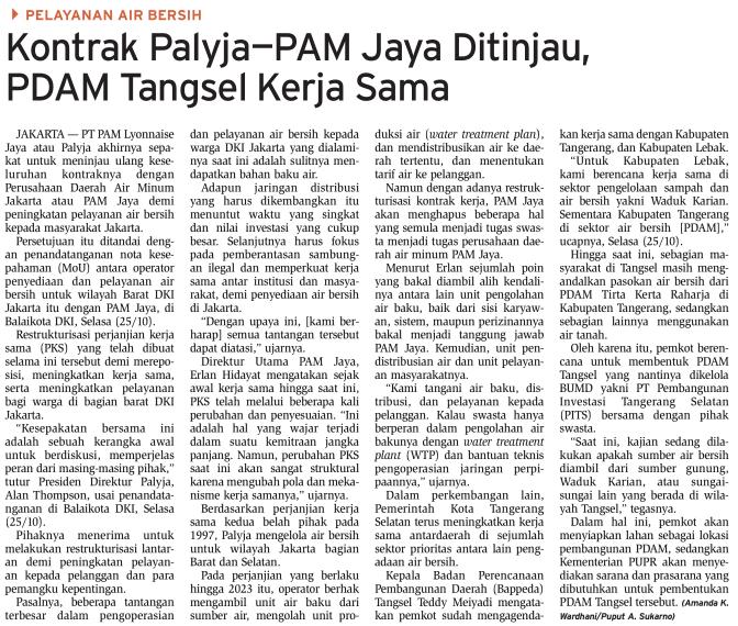 Kontrak Paljya-PAM Jaya ditinjau, PDAM Tangsel Oktober Judul Tanggal Kerjasama 2016 Media Bisnis Indonesia (Halaman 8) PT PAM lyonnaise Jaya atau
