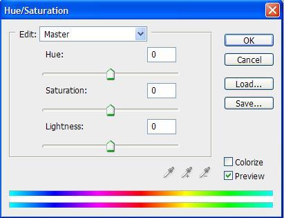 Hue/Saturation Dipergunakan untuk mengatur warna bitmap. Masuk ke menu: Image Adjustment Hue/Saturation.