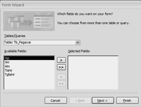More Form digunakan untuk membuat form yang telah disediakan oleh access 2010 diantaranya Form Wizard yaitu membuat form dengan beberapa tahap sesuai dengan ketentuan access 2010.