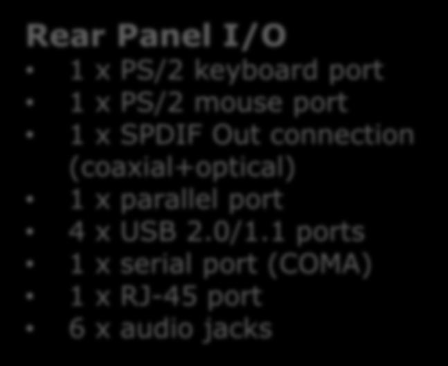 connection (coaxial+optical) 1 x parallel port 4 x USB 2.