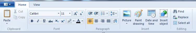 Gambar 64 Tab-tab pada Wordpad Windows 7 Penambahan pada dua buah Tab ini cukup membantu user