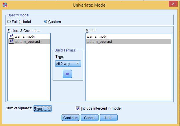 3) Pada pilihan Model, klik Custom pada Specify Model.