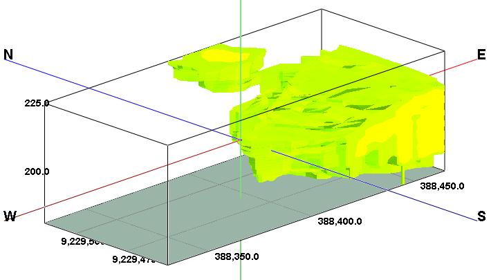 Pencitraan 3D Data halaman 112 Gambar 7(Colour online). Citra 3-D Sebaran Batuan Konglomerat Dari citra 3D terlihat persebaran batuan konglomerat tersebar merata di wilayah tenggara daerah penelitian.