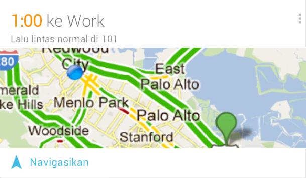 Misalnya, Google Now menggunakan waktu dalam sehari, lokasi Anda saat ini, dan riwayat lokasi Anda untuk menampilkan kondisi lalu lintas yang akan dilalui saat Anda bangun di pagi hari.