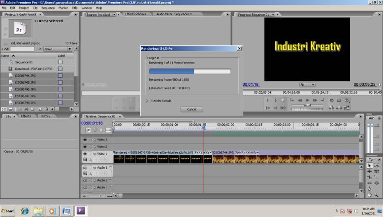 1 Aplikasi software Adobe Premier 3) Import image movie Setelah import image foto,audio dan movie