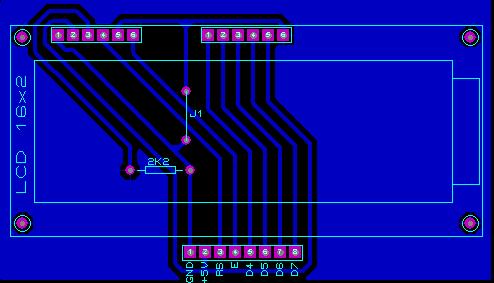 36 2. Setelah skematik rangkaian LCD 2 x 16 karakter selesai, tahap selanjutnya adalah membuat layout nya dan ditempel ke papan PCB dengan cara disablon.