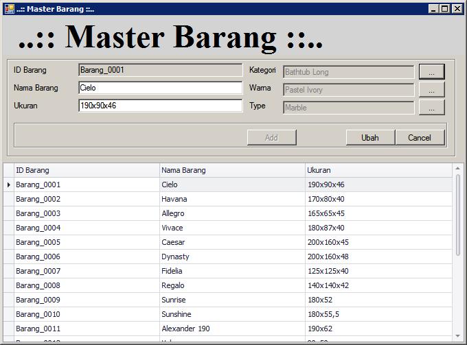 53 4.2.5 Form Master Barang Form master barang digunakan untuk memasukkan data barang yang ada.