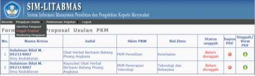 7. Unggah Proposal PKM dengan mengikuti langkah berikut.
