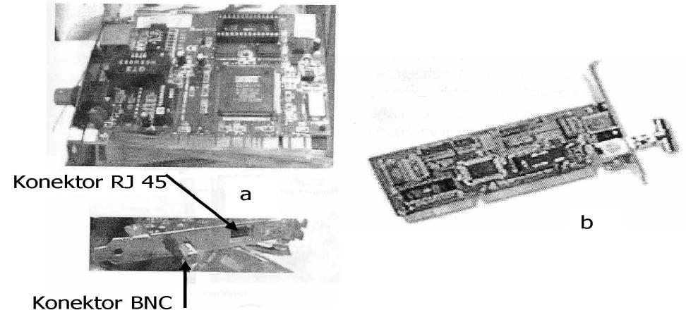 Gambar 4.4. a. Kartu Jaringan (LAN Card) PCI dengan Konektor BNC dan RJ45 b.