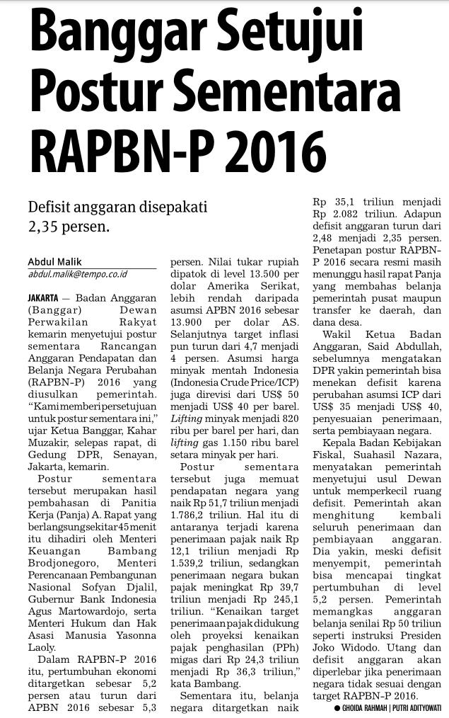 Judul Banggar setujui postur sementara RAPBN Tanggal Media Tempo (halaman 14)