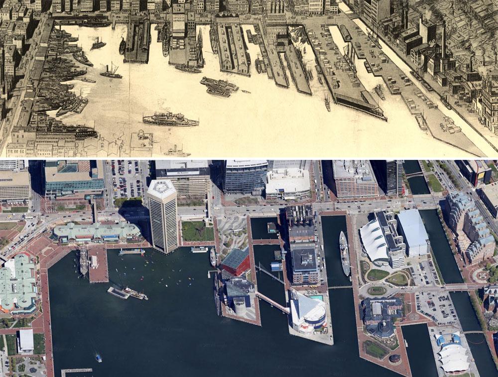 Sebuah ilustrasi Konsep waterfront City Baltimore sejak 1911 dan 2013 Media Tata Ruang Konsep seperti Eco Green dan Eco Living merupakan syarat mutlak bagi Pembangunan Kota yang