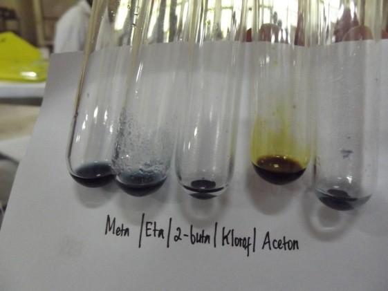 Reagen Cr 3 + Air + 2 S 4 Sampel Jenis Reaksi asil Keterangan Gambar Metanol Eksoterm Larutan (Menghasil berwarna biru kan panas) kehijauan Etanol Eksoterm endapan biru (Menghasil kehijauan dan kan