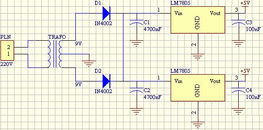 3.2.1.5 Power Supply (Sumber tegangan) Rangkaian power supply atau catu daya memberikan supply tegangan pada alat pengendali.
