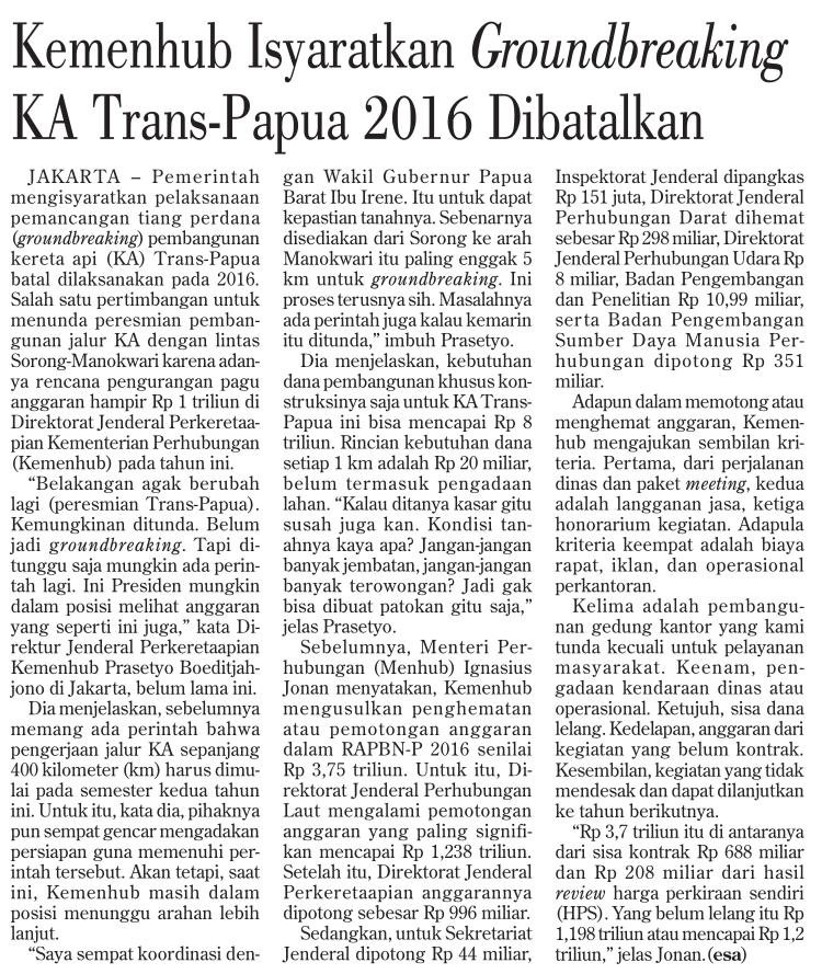 Judul Kemenhub Isyaratkan Groundbreaking KA Trans-Papua DIbatalkan Tanggal Media Koran Investor Daily (Halaman 5)
