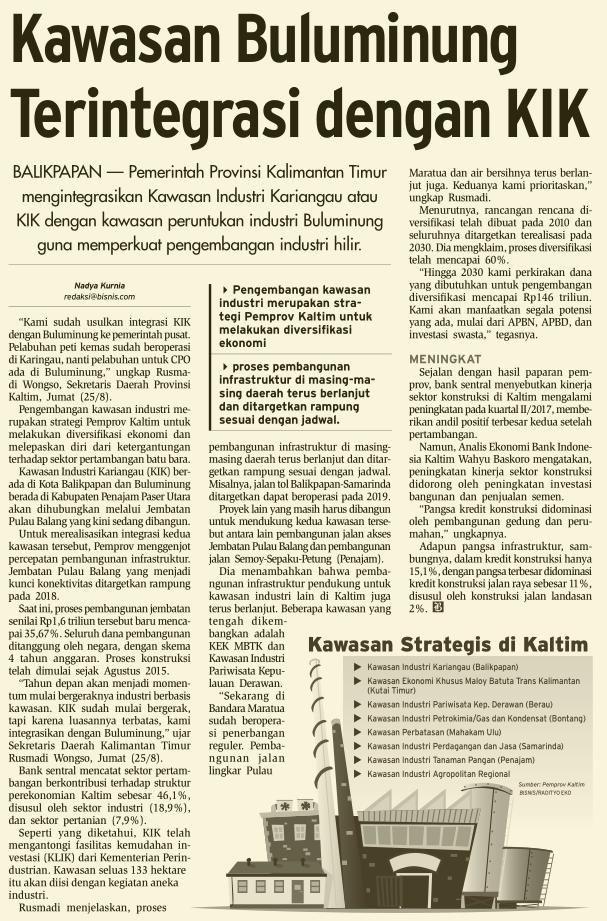 Judul Kawasan Buluminung Terintegrasi dengan KIK Tanggal Agustus 2017 Media Bisnis Indonesia (Halaman, 11) Resume Pemerintah Provinsi Kalimantan