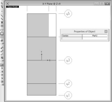 Modul SAP2000 v11 125 3. Klik Tombol Draw Rectangular Area Element untuk menggambar area dengan klik titik titik diagonalnya. 4. Klik di titik X1 Y5 dan titik XT Y4 untuk menggambar area pertama. 5.