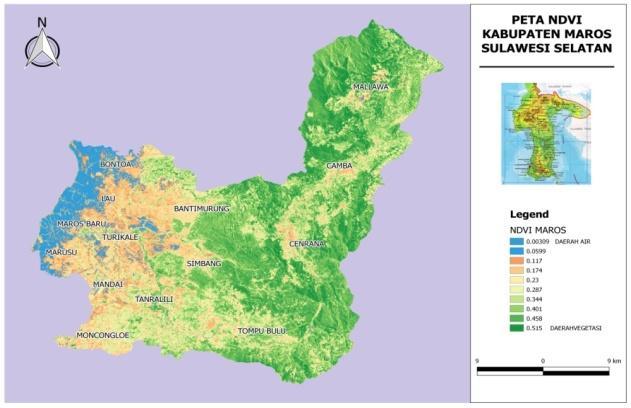 Gambar 4.7 Peta Hillshade Kabupaten Maros Berdasarkan peta hillshade di, dapat dianalisis bahwa pada bagian barat, tepatnya pada Kecamatan Cenrana merupakan daerah yang berbukit.