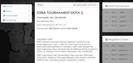Halaman Detail Tournament Hasil akhir dari perlombaan permainan Dota 2 ini dapat dilihat ketika permainan